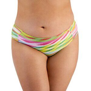 Becca ETC Trendy Awaken Shirred-Side Bikini Bottoms Stripe Colorful 1X